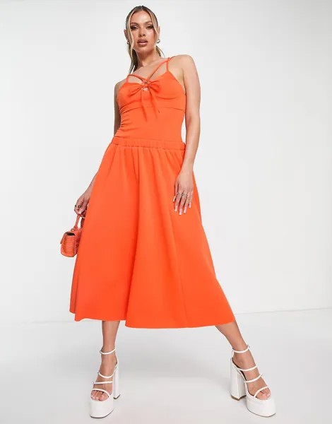Оранжевое платье миди с заниженной талией на бретельках ASOS DESIGN