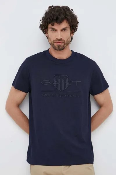Хлопковая футболка Gant, темно-синий
