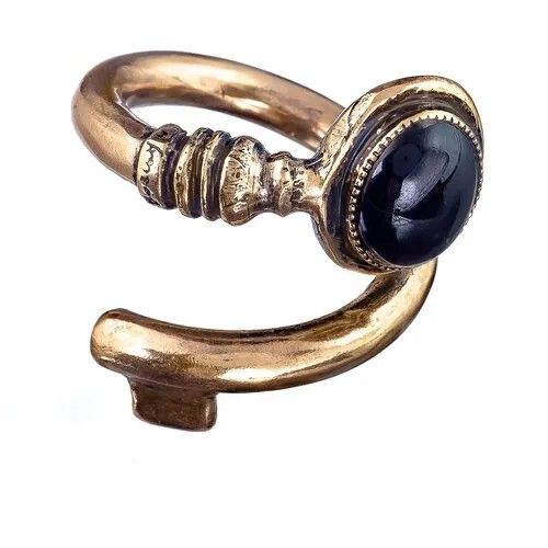Кольцо Alcozer & J, бижутерный сплав, агат, золотой, черный