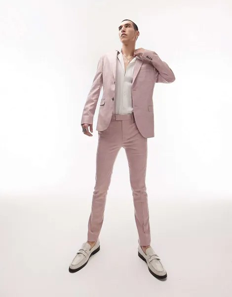 Суперузкие брюки для свадебного костюма Topman розового цвета