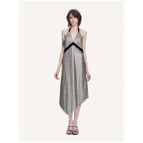 Платье Monosuit, повседневное, открытая спина, размер S-M, серебряный