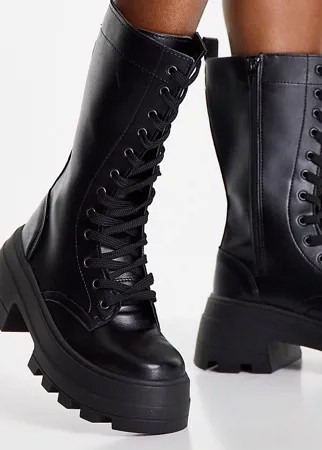 Черные ботинки на шнуровке для широкой стопы ASOS DESIGN Aurora-Черный цвет