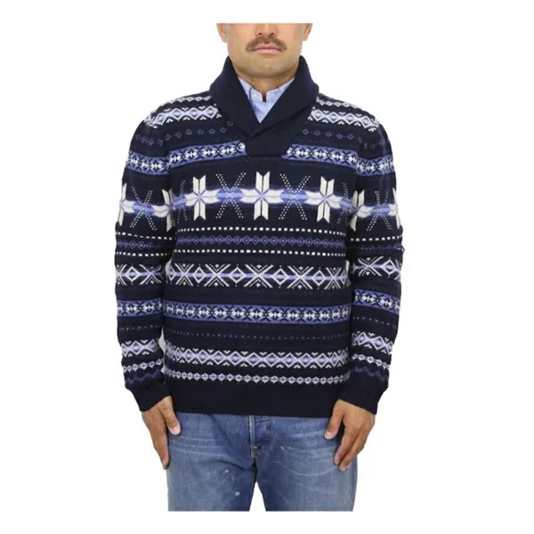 Мужской шерстяной свитер Polo Ralph Lauren в скандинавском стиле с отложным воротником и снежинками