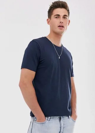Темно-синяя футболка с круглым вырезом Celio-Синий