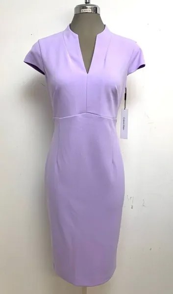 НОВОЕ креповое платье Calvin Klein OPAL сиреневого цвета с v-образным вырезом и аквалангом, размер 10