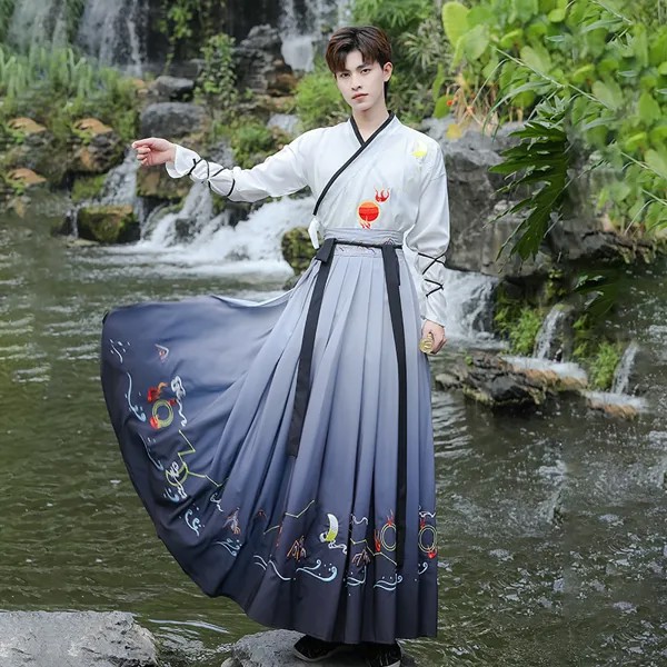 Оригинальный мужской сказочный старинный костюм Hanfu в китайском стиле красивый ретро-ученый повседневная униформа для студентов и классов ...