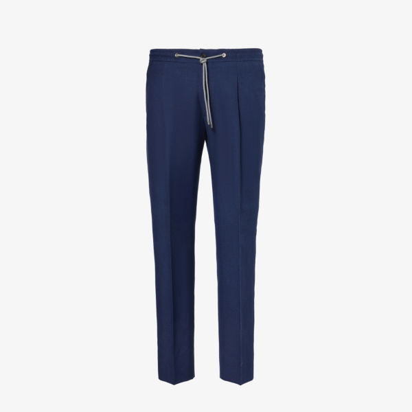 Зауженные льняные брюки с завязками на талии Corneliani, синий