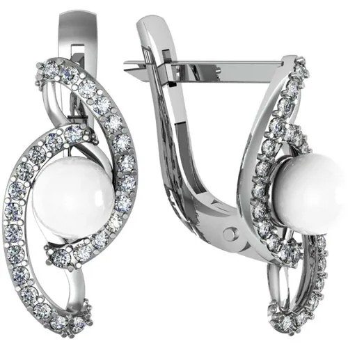 Серьги с жемчугом и фианитами из серебра 371866-FA11ZM07