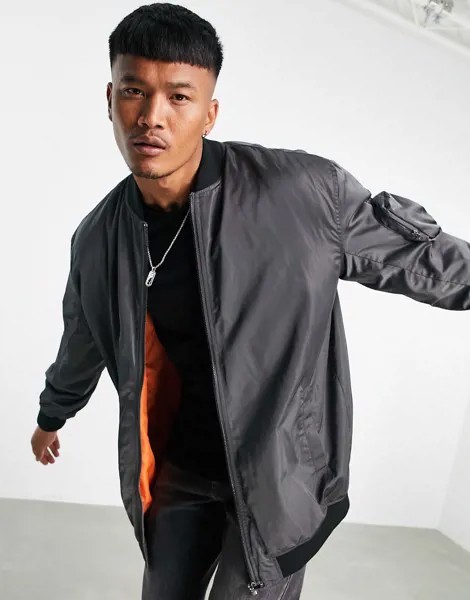 Серый удлиненный oversized-бомбер с карманом MA1 ASOS DESIGN