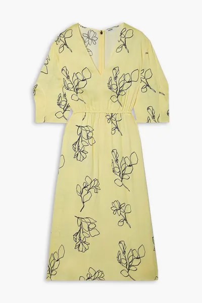 Платье миди из атласного крепа с цветочным принтом Jason Wu, пастельно-желтый