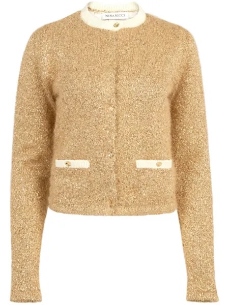 Nina Ricci твидовый кардиган с круглым вырезом, золотой