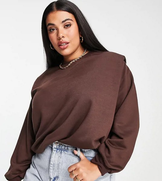 Свитшот в стиле oversized шоколадного цвета с подплечниками от комплекта ASOS DESIGN Curve-Коричневый цвет