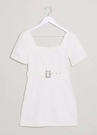 Белое джинсовое платье мини с поясом Missguided-Белый