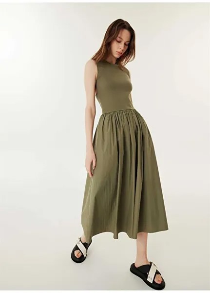 Длинное женское платье цвета хаки с круглым вырезом TS1240002441022 Twist, хаки
