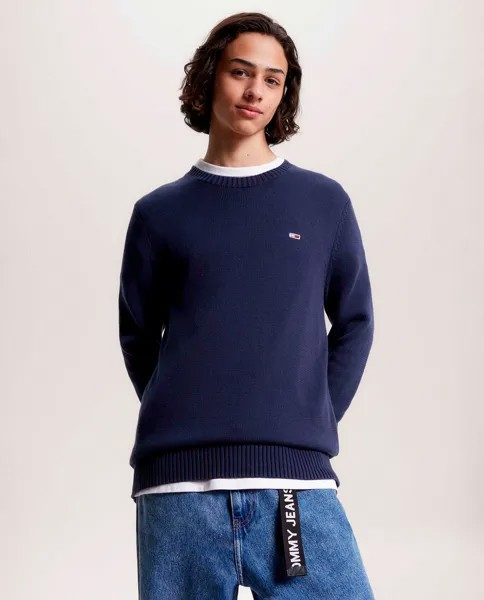 Мужской свитер с логотипом спереди, стандартной посадки Tommy Jeans, темно-синий