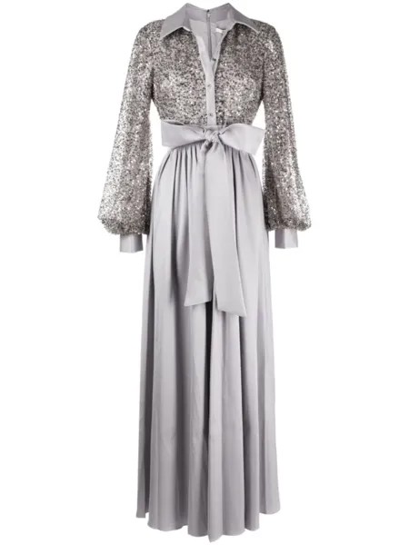 Badgley Mischka атласное платье макси с бусинами, фиолетовый