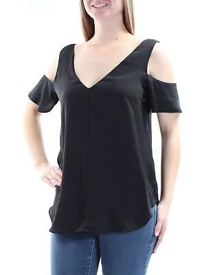 RACHEL ROY Женская черная блузка с вырезом и короткими рукавами и V-образным вырезом Размер: M