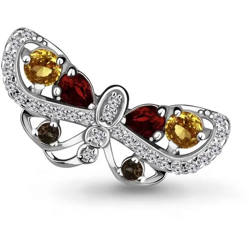 Серебряная брошь Aquamarine А7267247А с фианитом, цитрином, гранатом, кварцем и миксом камней