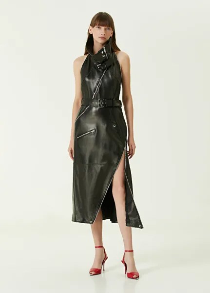 Черное кожаное платье-миди Alexander McQueen