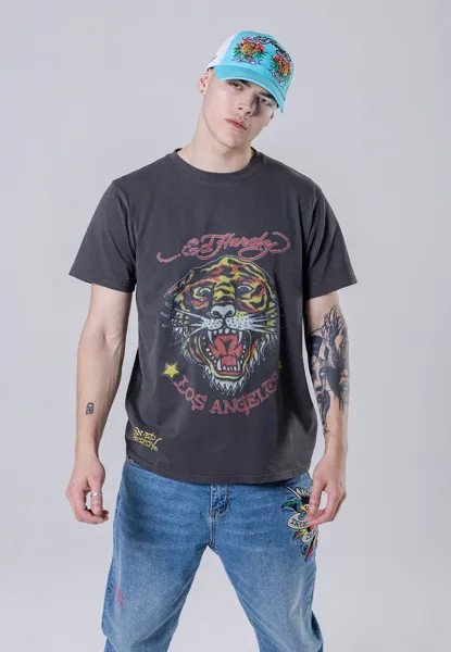 Футболка с принтом Tiger Vintage Roar Ed Hardy, цвет washed black