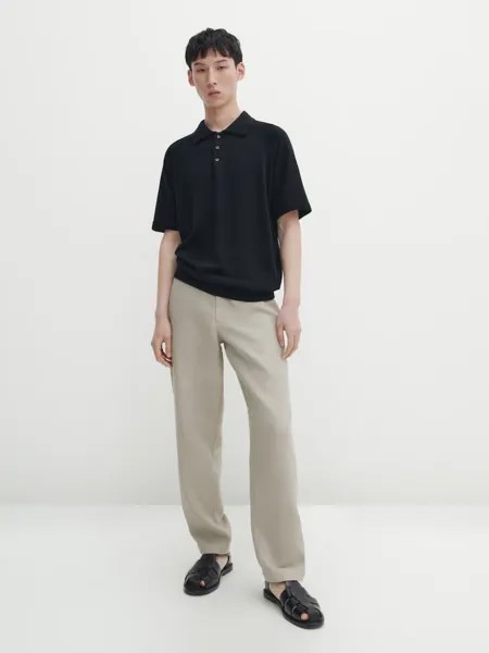 Трикотажная рубашка-поло с короткими рукавами Massimo Dutti, синий