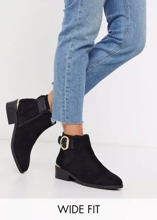 Черные ботинки для широкой стопы с пряжками River Island-Черный