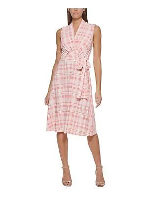 Женское розовое платье миди без рукавов в клетку с поясом и поясом TOMMY HILFIGER 8