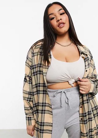 Черно-коричневая рубашка бойфренда в клетку ASOS DESIGN Curve-Мульти