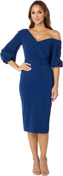 Платье Badgley Mischka Stretch Crepe Puff Shoulder Dress, индиго