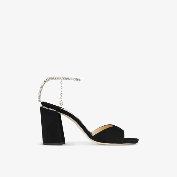 Замшевые туфли Saeda 85 на каблуке, украшенные кристаллами Jimmy Choo, черный