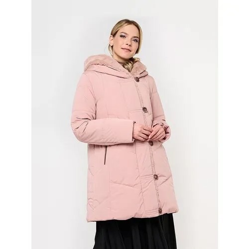 Куртка  DIXI COAT, демисезон/зима, силуэт прямой, капюшон, карманы, подкладка, размер 42, розовый