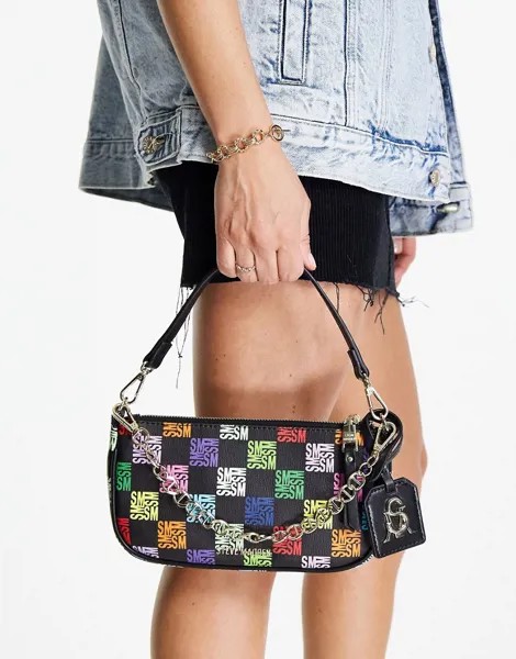 Черная сумка на плечо с монограммами радужных цветов Steve Madden Bsister-Черный
