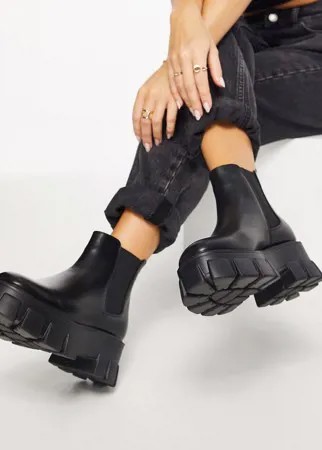 Черные массивные ботинки челси из искусственной кожи с утолщенной подошвой Truffle Collection-Черный