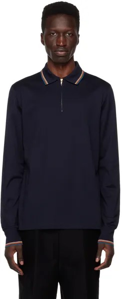 Темно-синяя футболка-поло с фирменными полосками Paul Smith
