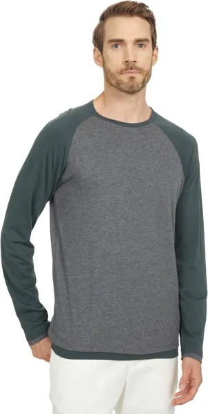 Футболка Vince Double Layer Baseball Crew, цвет Evergreen/Medium Heather Grey