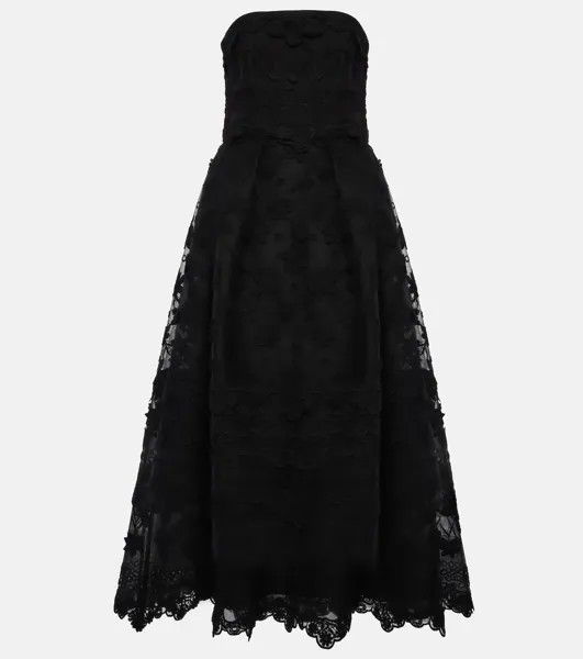 Тюлевое платье без бретелек с вышивкой Elie Saab, черный