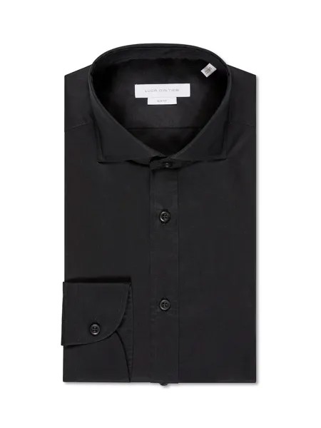 Рубашка узкого кроя из эластичного хлопка Luca D'Altieri, черный