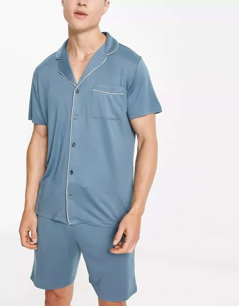 Короткая пижама с модальными пуговицами Chelsea Peers темно-синего цвета