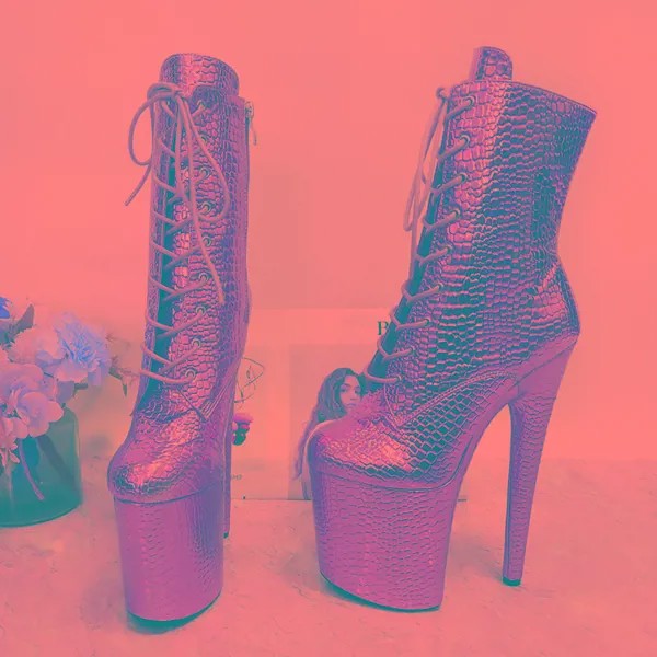 Женские ботинки на золотой платформе, обувь для танцев на шесте 8 дюймов, каблук 20 см, экзотические ботильоны со шнуровкой для ночного клуба