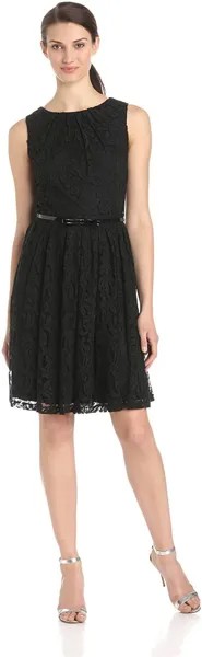 Ellen Tracy NEW NWT Элегантное черное кружевное приталенное платье с поясом, размер 6