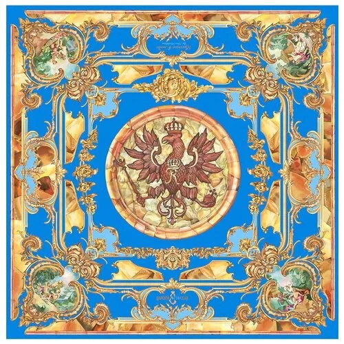 Платок Русские в моде by Nina Ruchkina, натуральный шелк, 90х90 см, синий, золотой