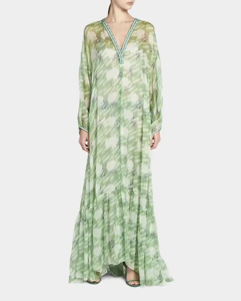 Полупрозрачное шелковое платье-макси с абстрактным леопардовым принтом Giorgio Armani