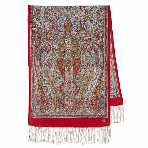 Палантин Павловопосадская платочная мануфактура,150х60 см, красный, серый