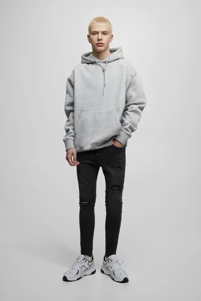 Джинсы суперскинни с рваными краями Pull&Bear, темно-серый