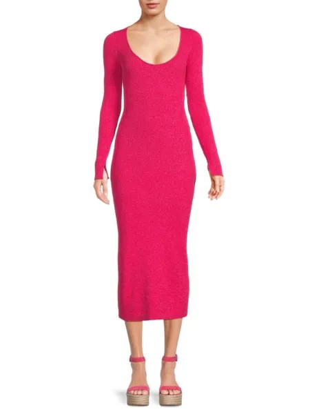Платье-свитер миди в рубчик Ganni, цвет High Risk Pink