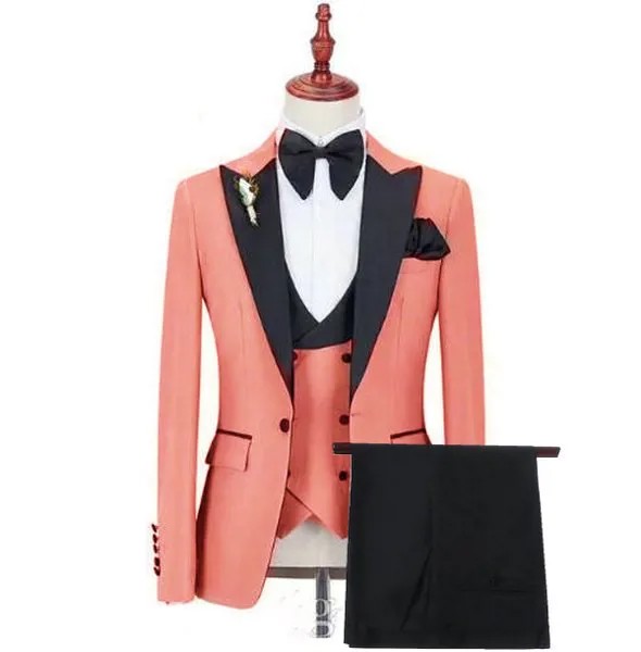 Мужской костюм, повседневный персиковый вечерний костюм для вечеринки, мужские костюмы с заостренным лацканом, облегающий костюм, мужские свадебные смокинги по индивидуальному заказу, комплект из 3 предметов, 2021