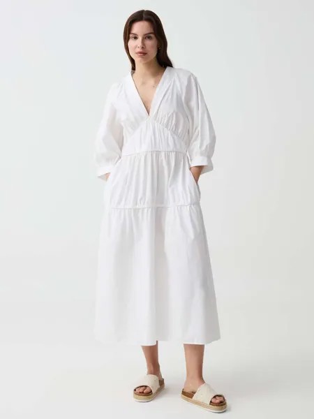 Длинное платье в стиле ампир из поплина Ovs, цвет optical white