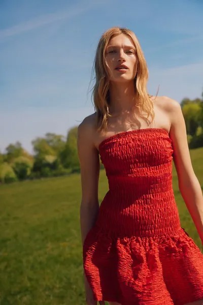 Платье-Бандо со сборками H&M, красный