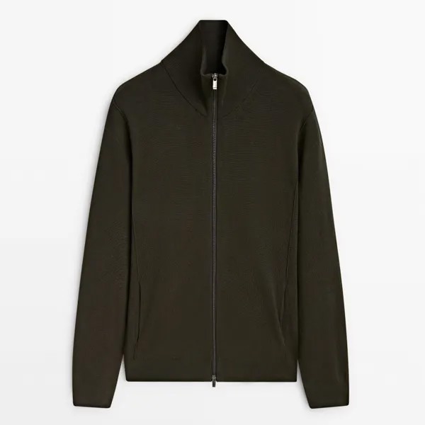 Кардиган Massimo Dutti Milano Knit With A Mock Neck And Zip, серый