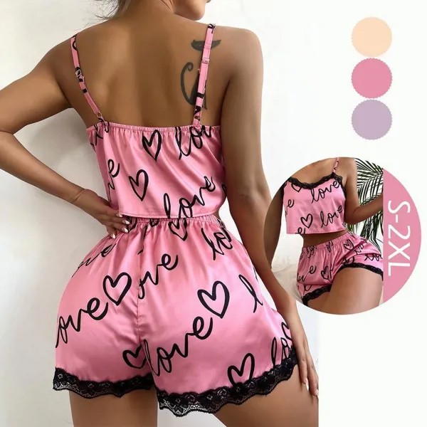 Сексуальный цветочный пижамный набор Женские 2 части Пижама Пижама Шелковый атлас Cami Топ и шорты Пижама Летняя пижама Набор для женщин